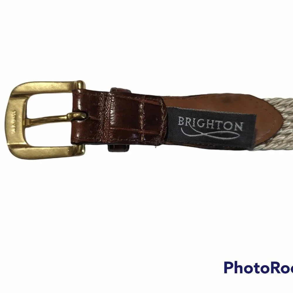 Unisex Brown & Beige Neutral Basketweave Stretch Belt